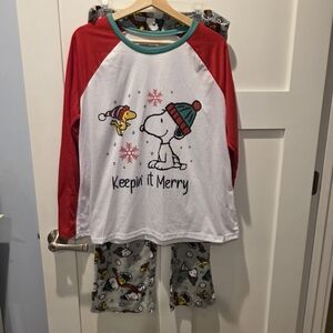 Peanuts Christmas Pajamas Set Keeping It Merry Size XL. Fleece Pants Women's